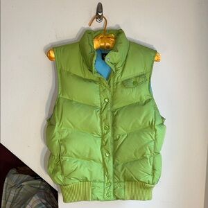 GAP Lime Green Down Filled‎ Snap Front Puffer Vest M